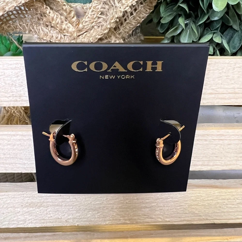 Coach Rose Gold Huggie Hoop Earrings - Picture 1 of 4
